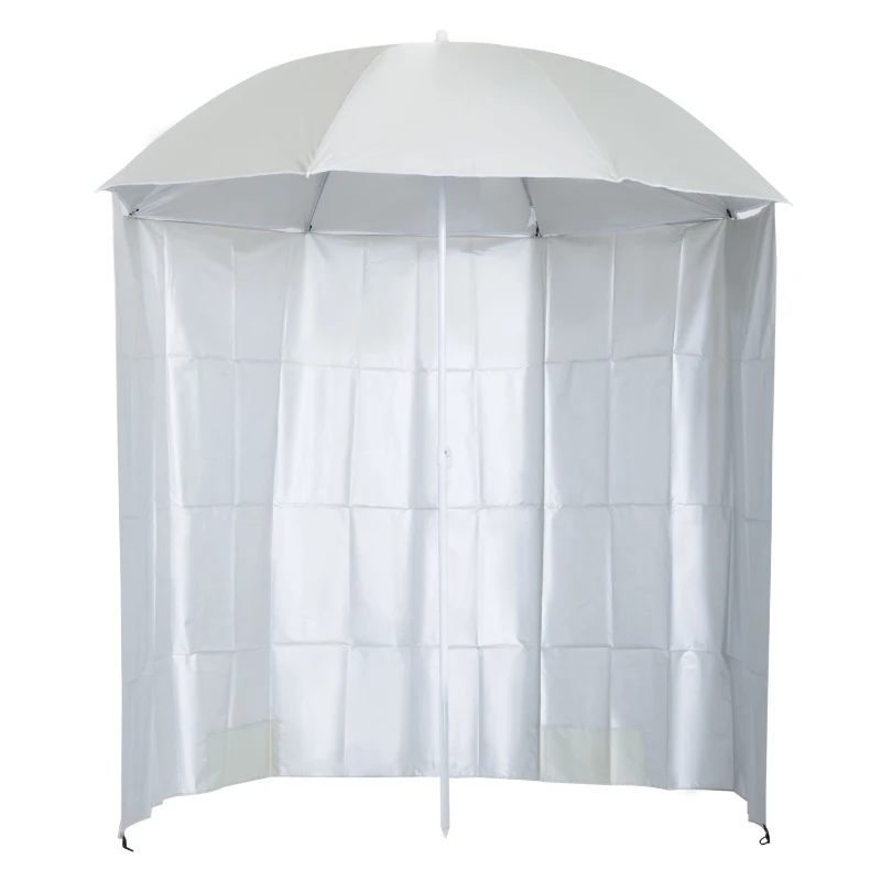 Outsunny Strand-Sonnenschirm Ø 2,2 x 2,2 m UV-Schutz Transporttasche, Bodenankerheringe und Leinen integriert Creme