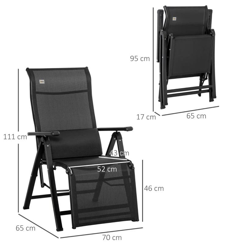 Outsunny Tumbona plegable para jardín con cojín gravedad cero silla reclinable con respaldo ajustable de 9 posiciones silla de jardín resistente hasta 150 kg, para jardín vacaciones al aire libre playa piscina, Negro