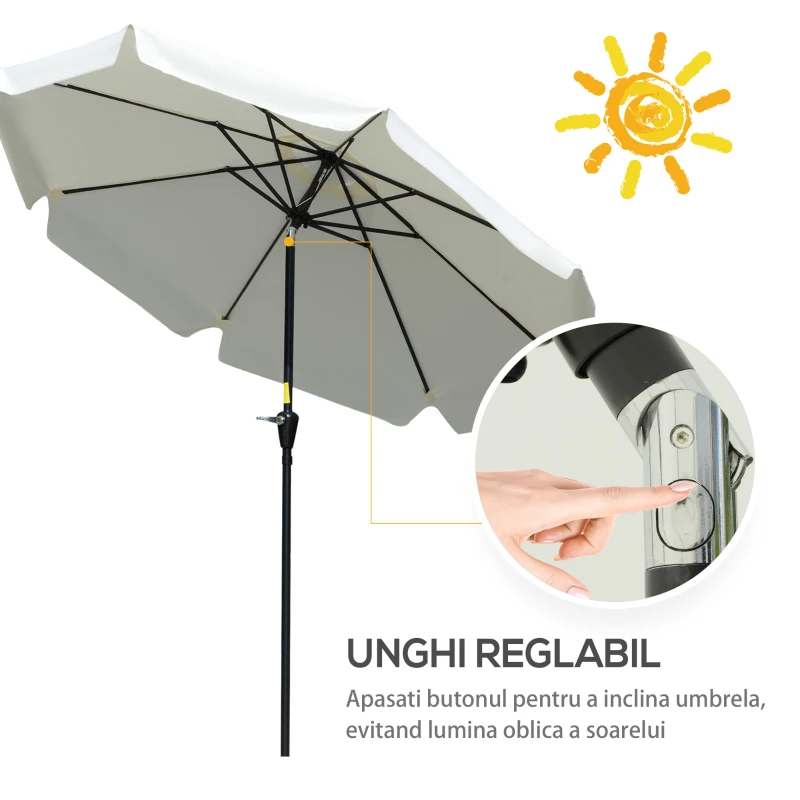 Outsunny Umbrelă de Grădină Înclinabilă cu Deschidere cu Manivelă și Orificiu de Aerisire, Ø266x248.5 cm, Crem