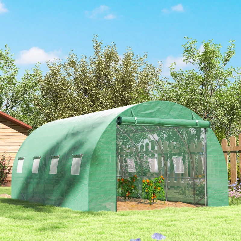 Outsunny Invernadero de jardín 3x4x2 m con puerta enrollable y grandes ventanas, en acero galvanizado y PE, Verde
