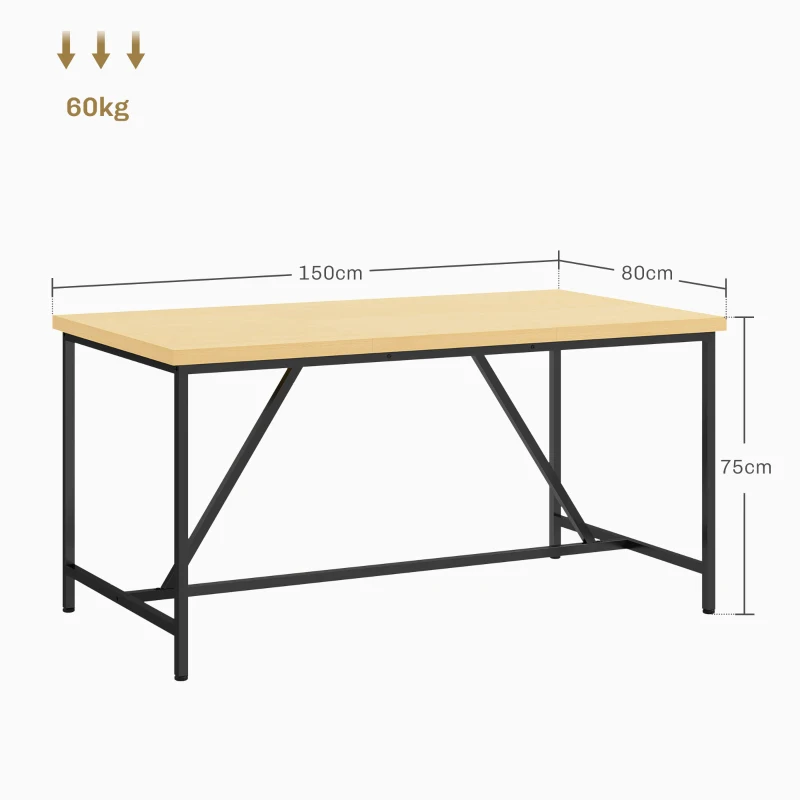 HOMCOM Mesa de comedor para 6 personas mueble versátil superficie de madera y patas de acero Negro con patas ajustables