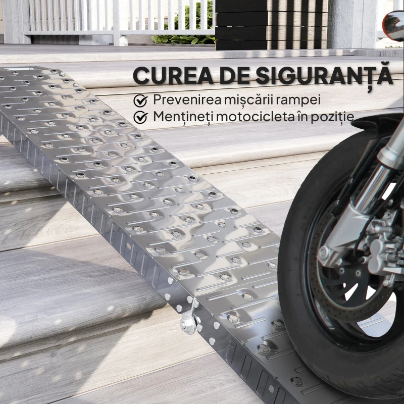 HOMCOM Rampă pentru Motociclete și Biciclete cu Sarcină Maximă 230 kg, 190x22x8 cm, Argintiu