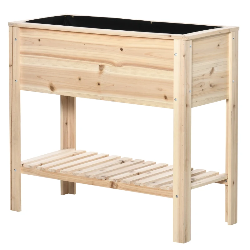 Outsunny Fioriera da Giardino Rialzata con Ripiano a Doghe, Inserti per l'Irrigazione, in Legno Massello, 90 x 40 x 81 cm, Legno naturale