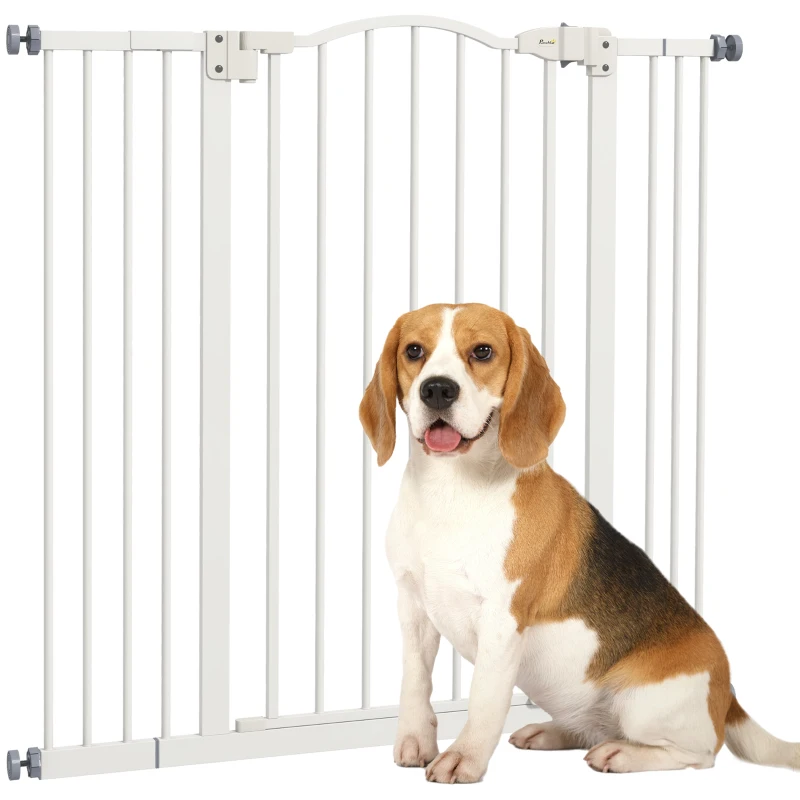 PawHut Puerta para Perros Extensible con 4 Tornillos Ajustables, en Metal y Plástico, 74-100x94 cm, Blanco