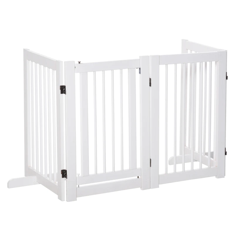 PawHut Barrera para Perros de 4 Paneles, 204x75 cm Plegable con Puerta, Barrera Independiente para Perros con 2 Soportes, de Madera