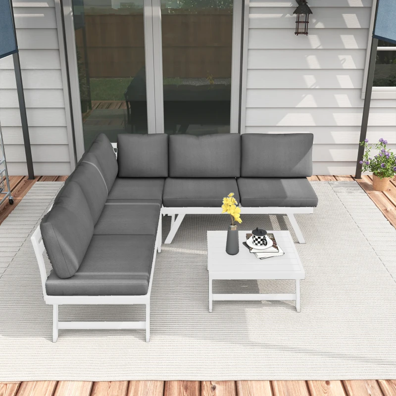 Outsunny Conjunto de Muebles de Jardín de 4 Piezas Sofá de Sala de Estar al Aire Libre, 115x61x65 cm, Gris + Blanco