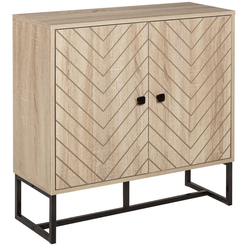 HOMCOM Buffet Mobile da Archiviazione con 2 Porte in Legno e Piedini in Metallo Nero, Dim, 80 L x 29,5 P x 80 A cm