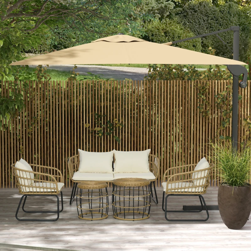 Outsunny Set Salotto da Giardino, Mobili da Esterno da 4 Posti, con 2 Poltrone, 1 Divano da 2 Posti e 2 Tavolini, Cuscini Inclusi, Beige