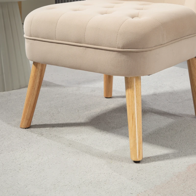 HOMCOM Samt Salonstuhl mit gepolsterter und geknöpfter Sitzfläche, 60x66x79 cm, Beige