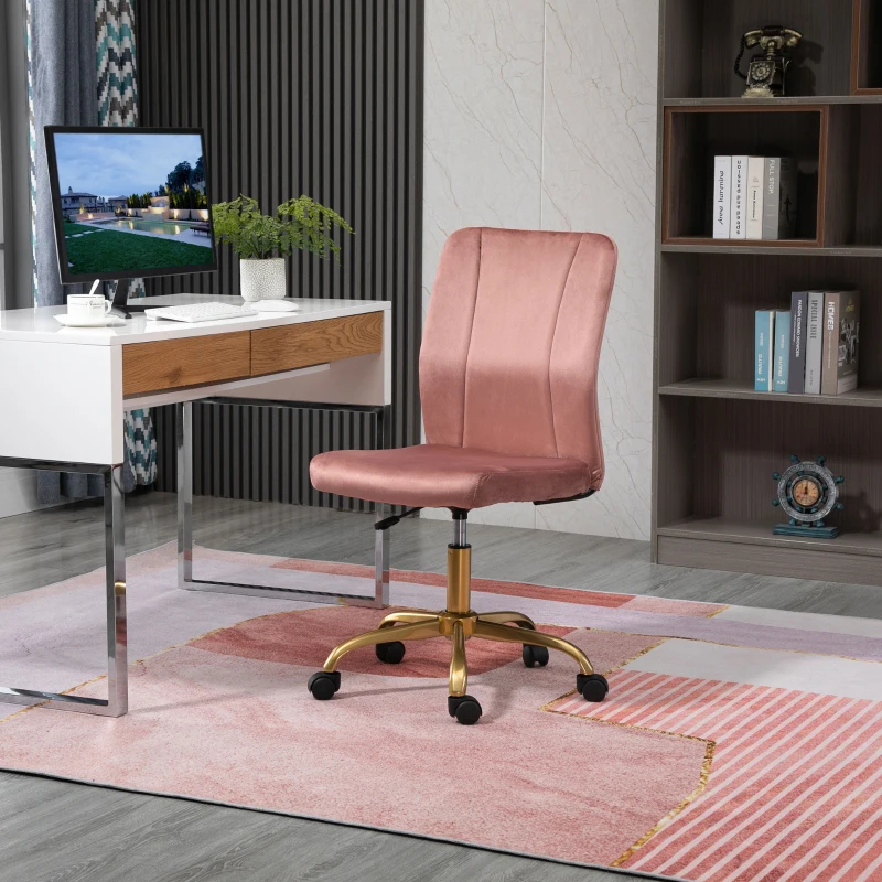 Vinsetto Sedia da ufficio design contemporaneo poltrona girevole 360° ergonomica schienale curvo altezza regolabile rivestimento velluto 56 x 60 x 102 cm rosa e dorato