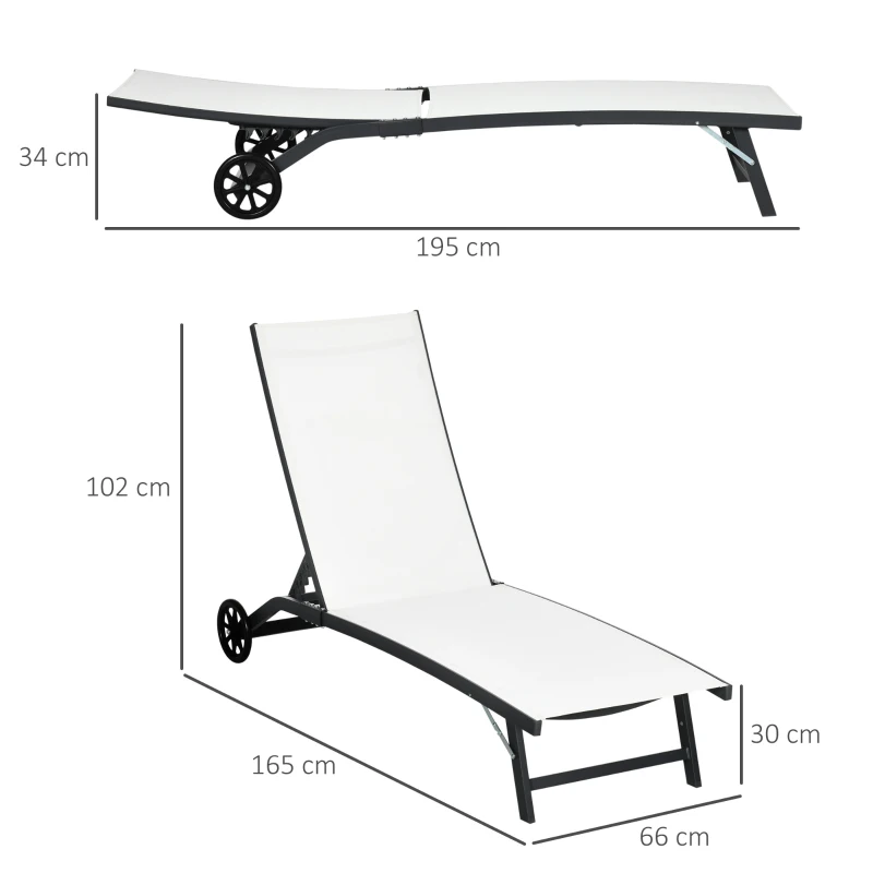 Outsunny Ensemble de 2 Chaises Longues de Jardin en Aluminium avec Dossier Inclinable et Roues 165x66x102 cm Crème