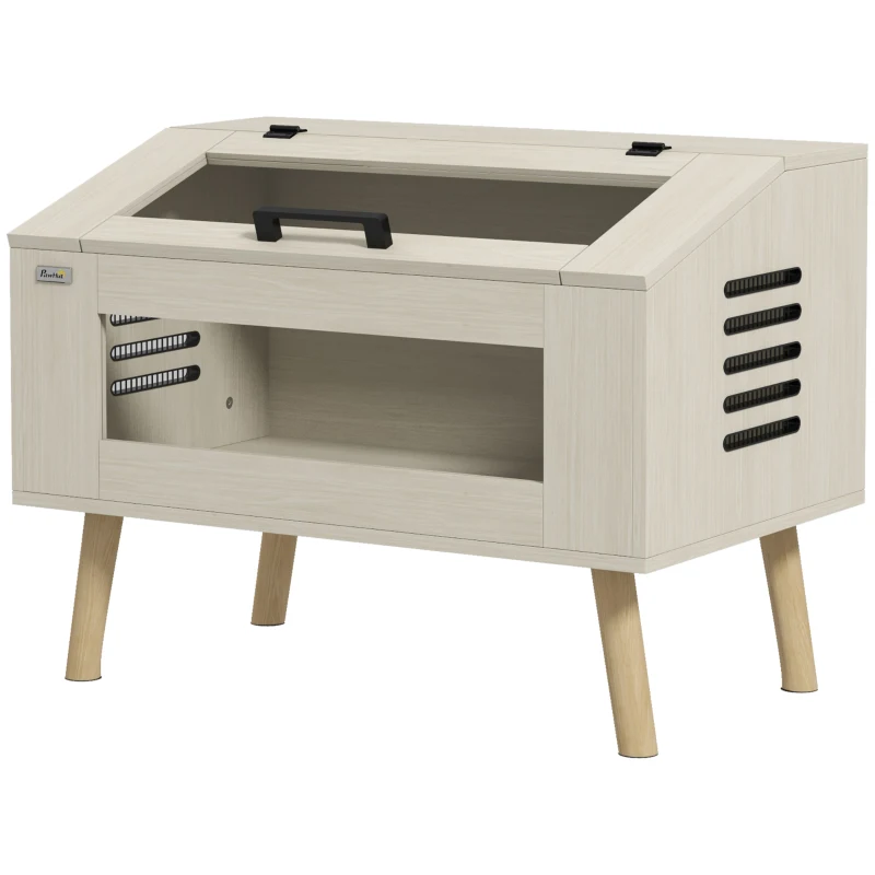 PawHut Terrario per Rettili 111L con Finestre in Vetro Temperato, Coperchio, 80 x 50 x 60 cm, Legno Naturale