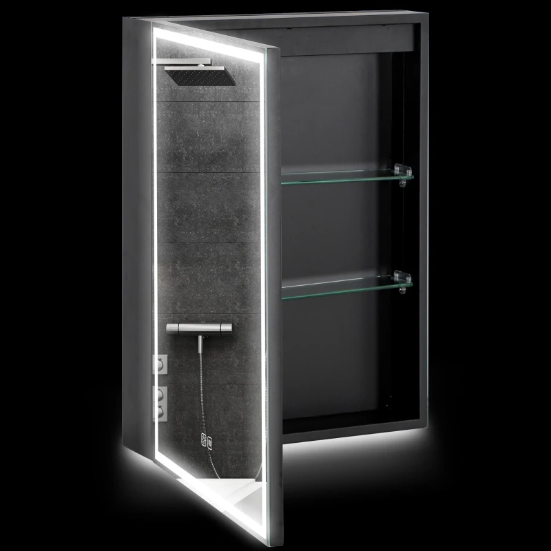 HOMCOM Mobiletto Specchio, Mobiletto da Bagno con LED, 50 x 70 cm, dimmerabile, Antibuca, Nero