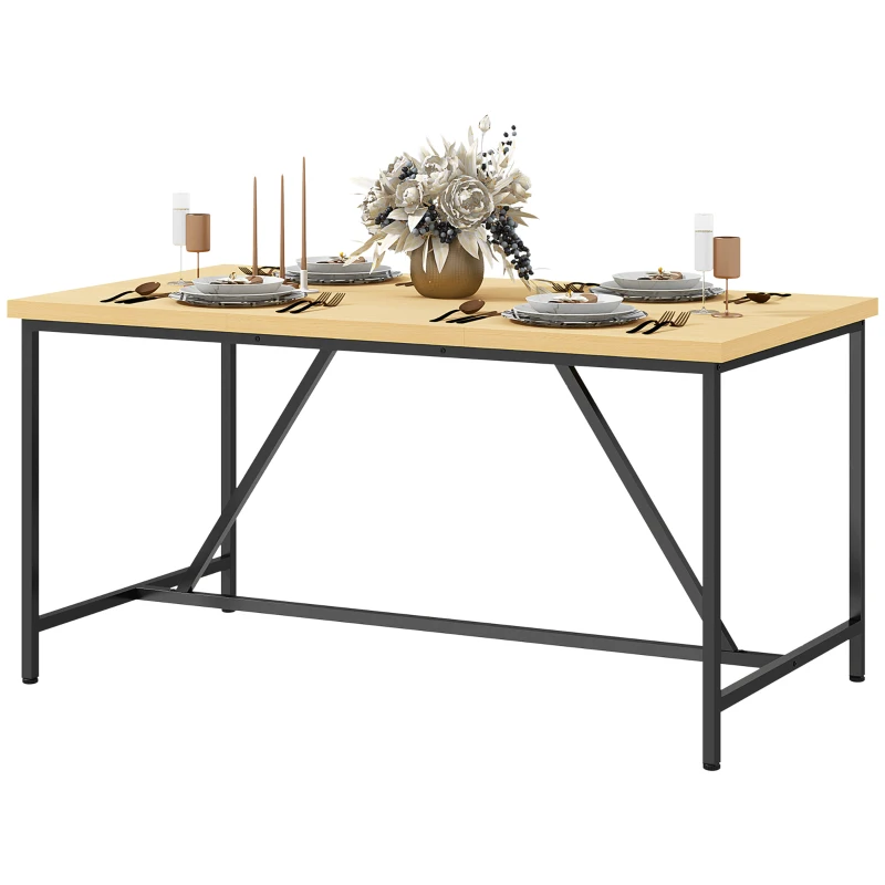 HOMCOM Mesa de comedor para 6 personas mueble versátil superficie de madera y patas de acero Negro con patas ajustables