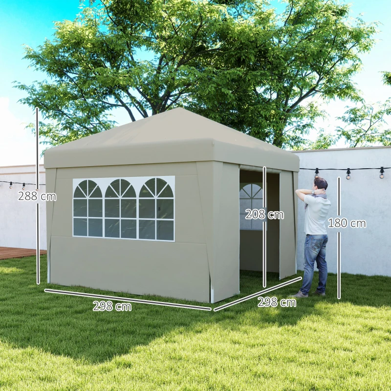 Outsunny Faltbarer Gartenpavillon 3 x 3 x 2,75 m UV-Schutz 30 + mit Fenstern Seitenwänden Transporttasche Creme