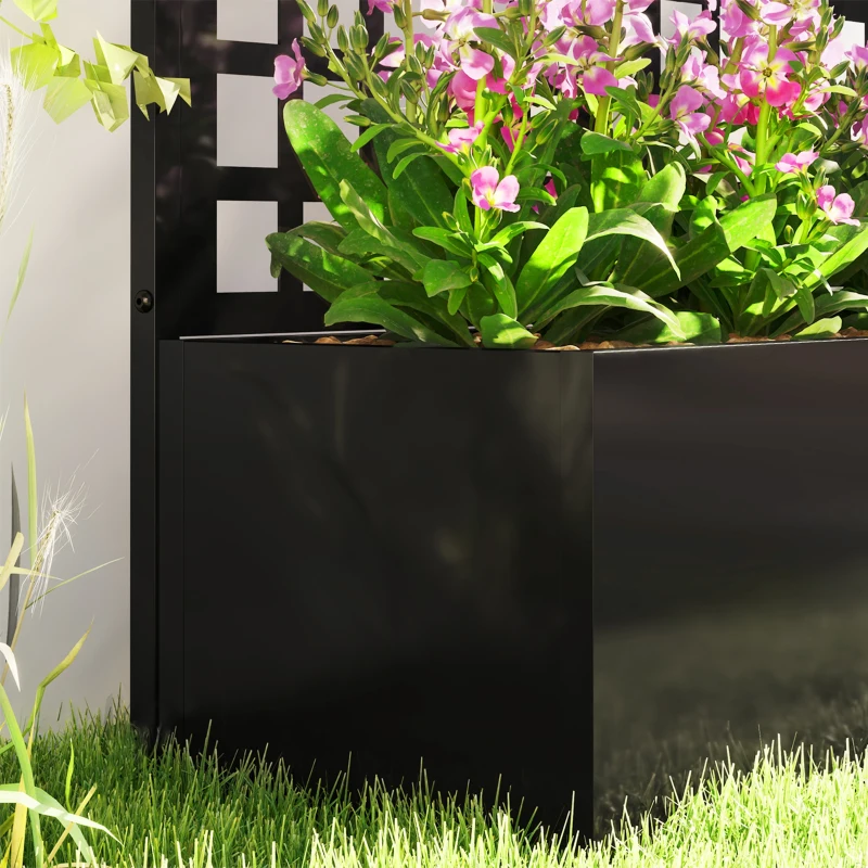 Outsunny Jardinera con enrejado, pantalla de privacidad, lecho elevado de jardín de acero galvanizado, para plantas trepadoras, 89x40x178cm, negro