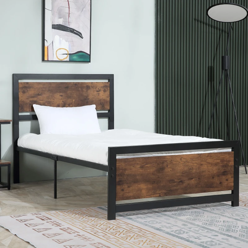 HOMCOM Struttura Letto Singolo in Acciaio 97 x 195 x 103 cm Compatibile con Materasso 90 x 190 cm Legno con Venature