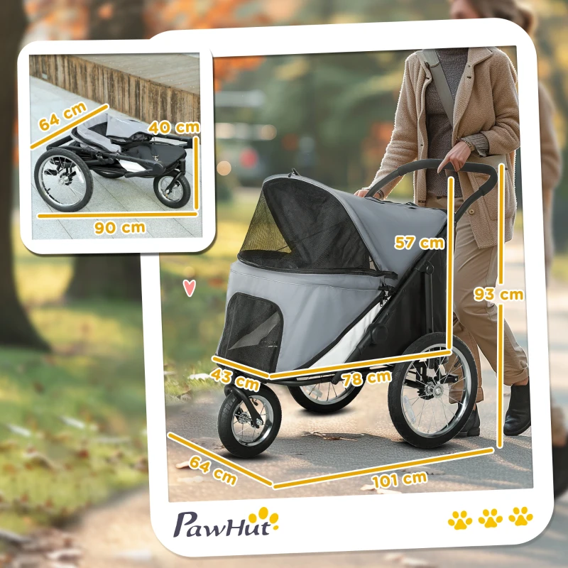 PawHut Cochecito para Perros 3 Ruedas Plegable con Bolsillo de Almacenamiento Cojín Suave Correa de Seguridad Gris