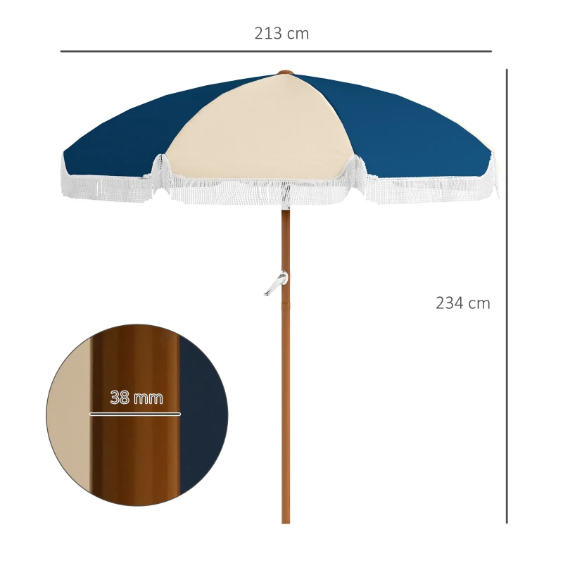 Outsunny Parasol inclinable redondo 213 cm con flecos poliéster de alta densidad anti-UV mástil desmontable, estilo vintage