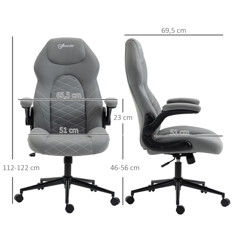 Vinsetto Silla de Oficina con Respaldo, ajustable en altura, reposabrazos abatibles, función de balanceo, Gris Claro