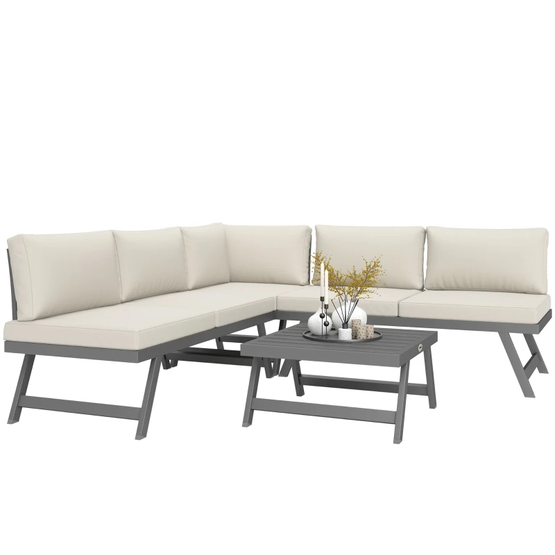 Outsunny Set da giardino d'angolo e convertibile 4 pezzi con 2 divani, 1 poltrona ad angolo e 1 tavolino basso