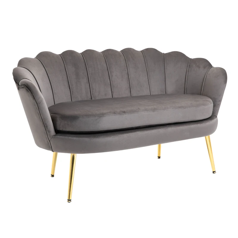 HOMCOM Canapé 2 Places en Tissu Effet Velours avec Accoudoirs, Canapé Moderne avec Assise Rembourrée pour Chambre à Coucher et Salon, 133x63x75cm, Gris