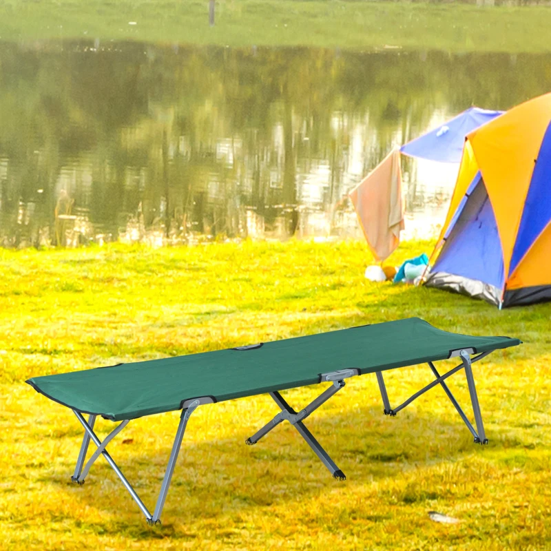 Outsunny Letto da Campeggio, Letto Pieghevole, 193 x 64 x 40 cm, con Sacca Trasporto, Poliestere Oxford e Metallo, Verde e Grigio