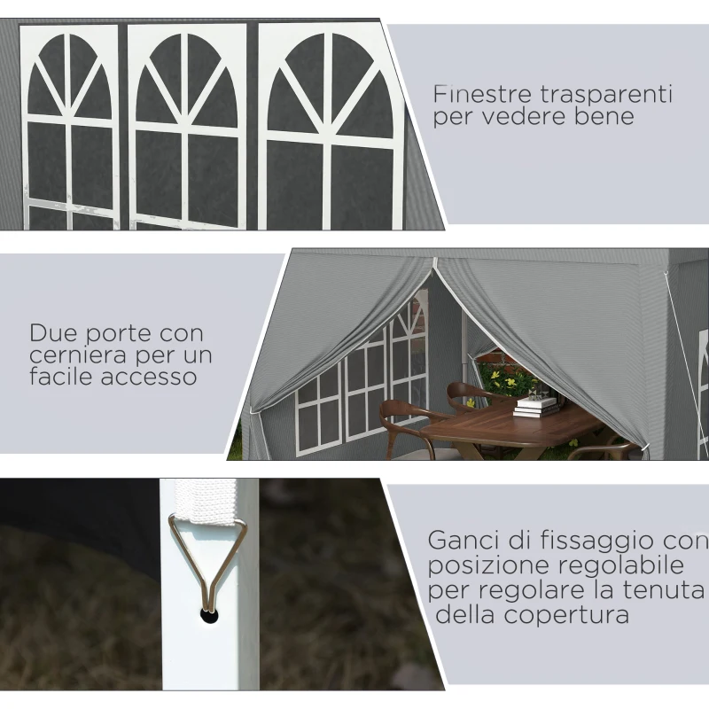 Outsunny Faltbarer Gartenpavillon 3x3 m mit 4 Seitenteilen, aus Stahl und Oxford-Gewebe in Hellgrau