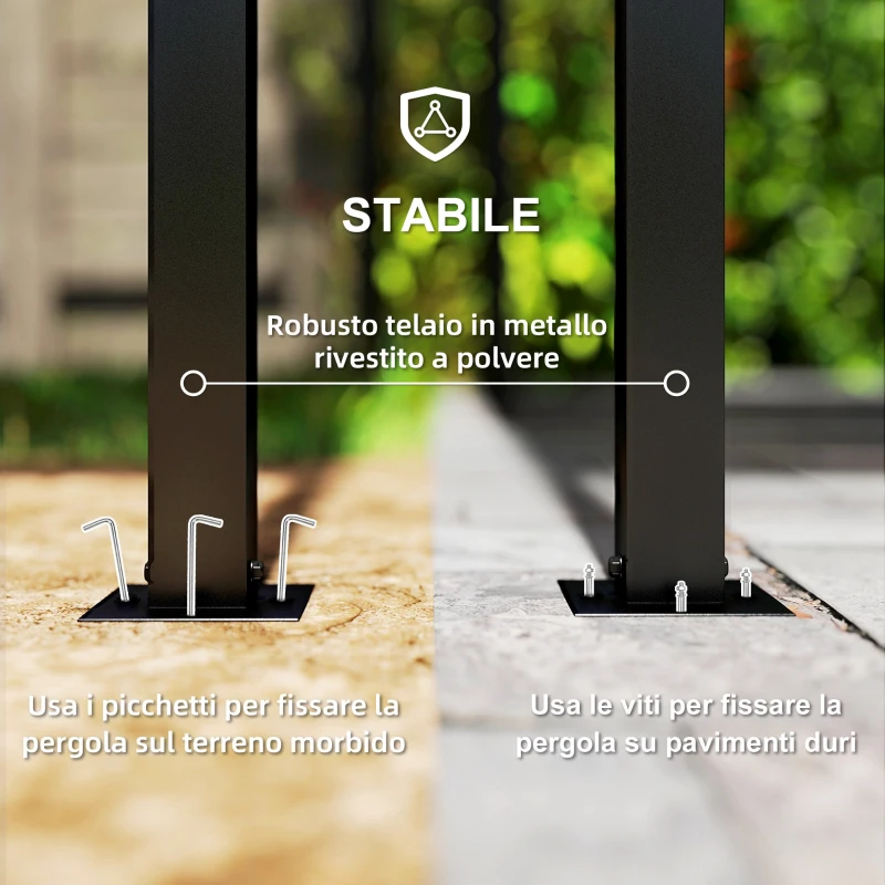 Outsunny Pergola per Esterno 3x3 m con Copertura Ondulata e Pannelli Laterali, in Metallo e Poliestere Nero