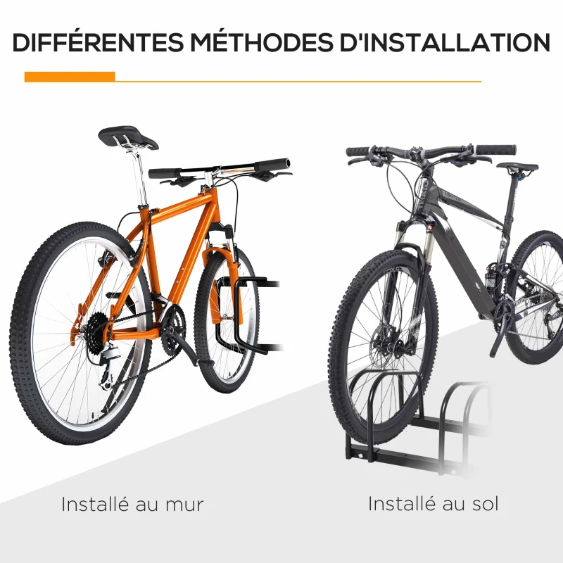 HOMCOM Fahrradständer für 5 Fahrräder, Fahrradhalterung, Fahrradabstellplatz für Reifen 65 mm, 145L x 33B x 27H cm, aus schwarzem Stahl