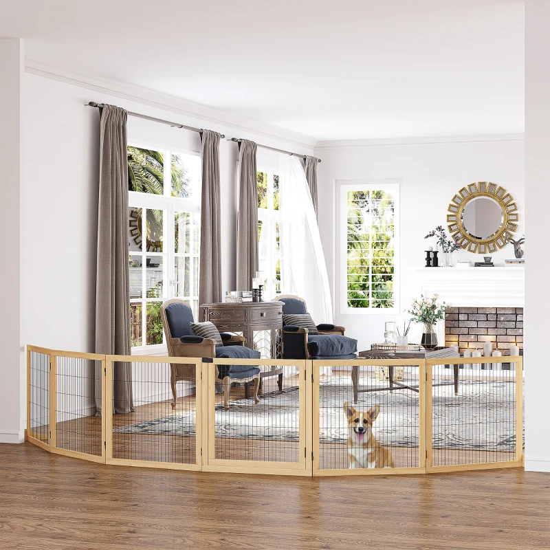 PawHut Barrera para perros de madera PawHut, plegable de 432x36x70 cm, Natural