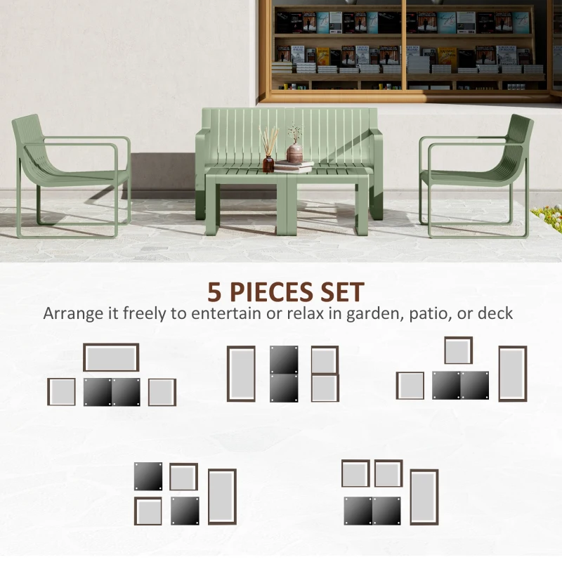 Outsunny Set de Grădină din 5 Piese cu Canapea, 2 Fotolii și 2 Măsuțe, 122x60.5x70 cm, Verde(m-4)