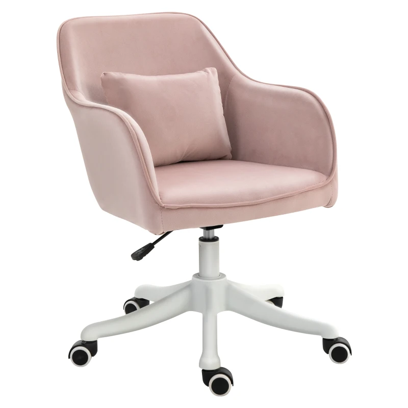 Vinsetto Silla de oficina de terciopelo con masaje cojín lumbar integrado altura ajustable giratoria 360° en Rosa empolvado