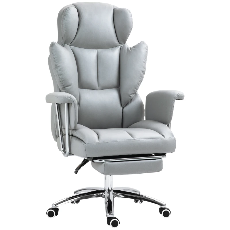 HOMCOM Sedia da ufficio ergonomica, imbottita, con poggiapiedi, schienale regolabile, 360° girevole, Grigio Chiaro