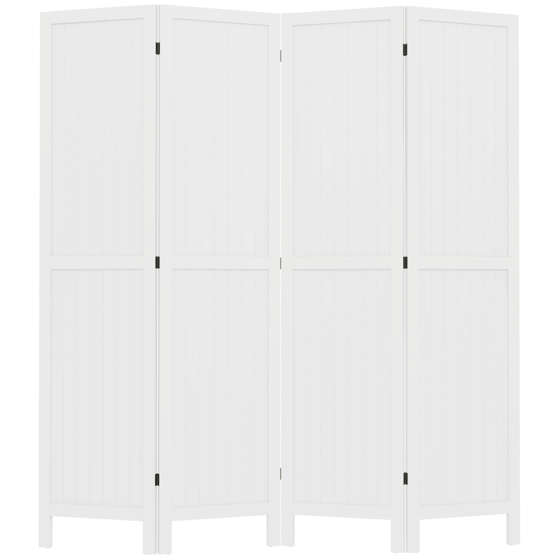 HOMCOM Paravento in Legno, Separatore di Ambienti, Divisorio Interno Pieghevole a 4 Pannelli, in Legno, 160 x 170 cm, Bianco