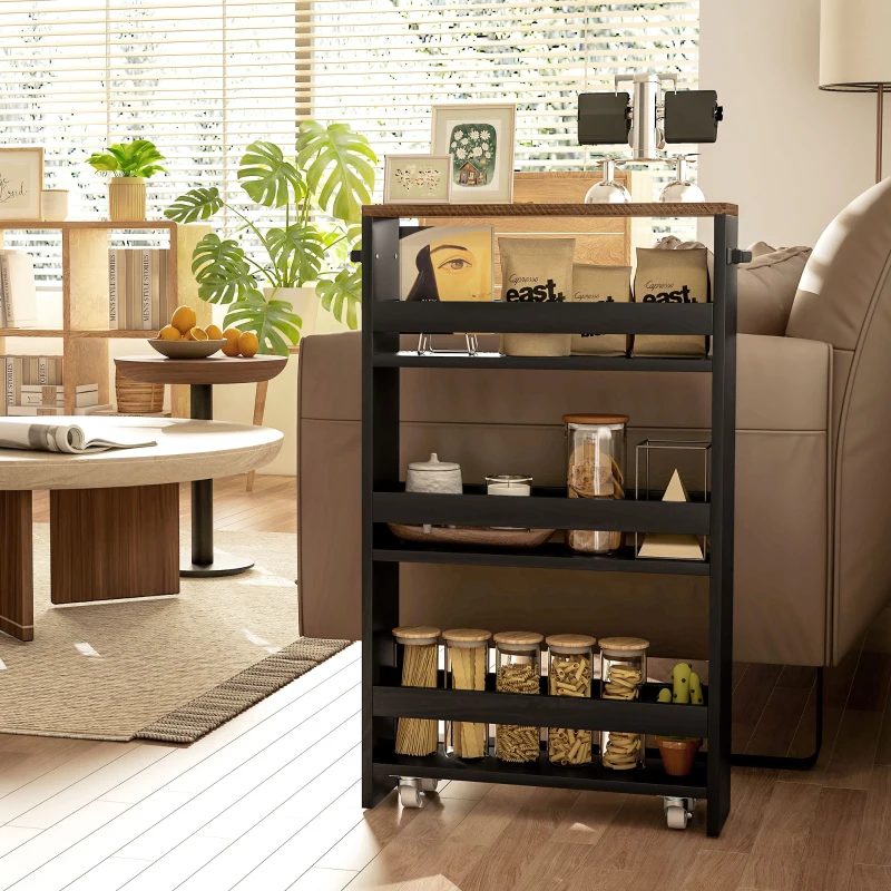 HOMCOM Carrello Portaoggetti su Ruote con 3 Livelli di Archiviazione e Maniglia, 51,5l x 13P x 80H cm, Nero