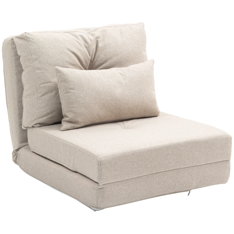 HOMCOM Poltrona Divano Letto Convertibile Poltrona 1 Posto con 1 Cuscino con Schienale Regolabile, Beige