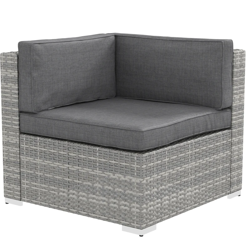 Outsunny Conjunto salón de jardín 7 piezas modulables mesa de café con tapa de vidrio templado cojines desenfundables incluidos Gris