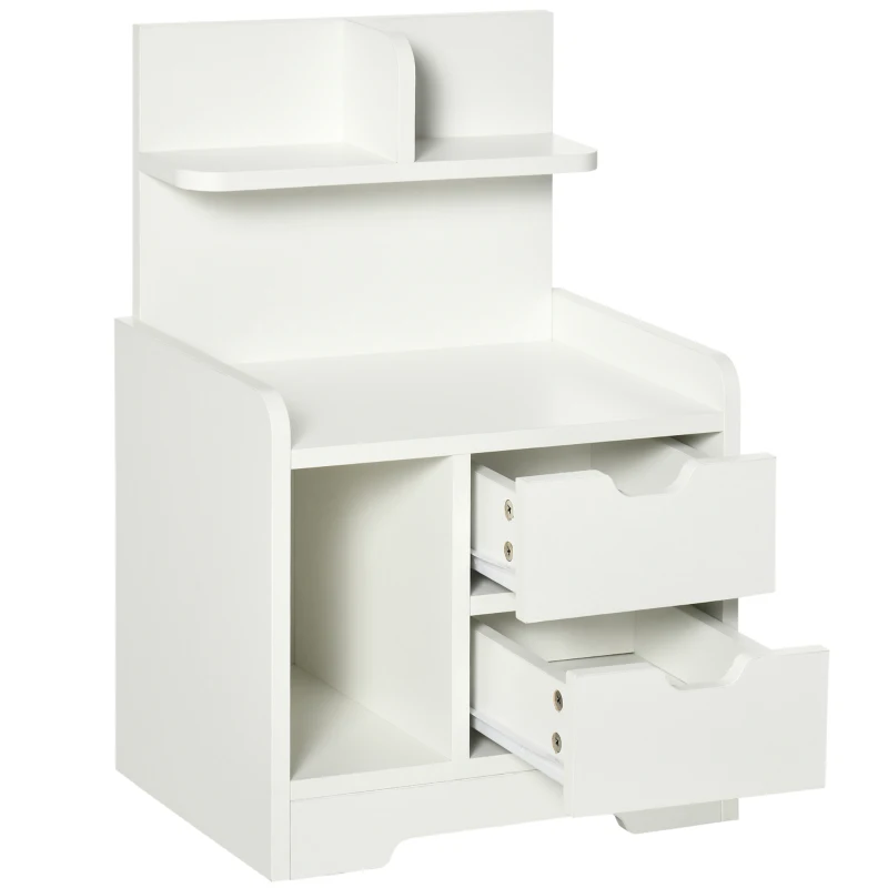 HOMCOM Comodino Multi-Rangement con 2 Cassetti e Vano Scaffale, Legno, Bianco