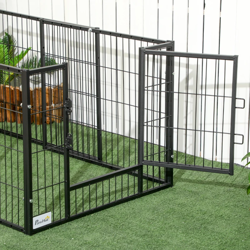 PawHut Kleintiergehege mit 6 Paneelen für Innen und Außen, 82,5-150x79x61cm Metall
