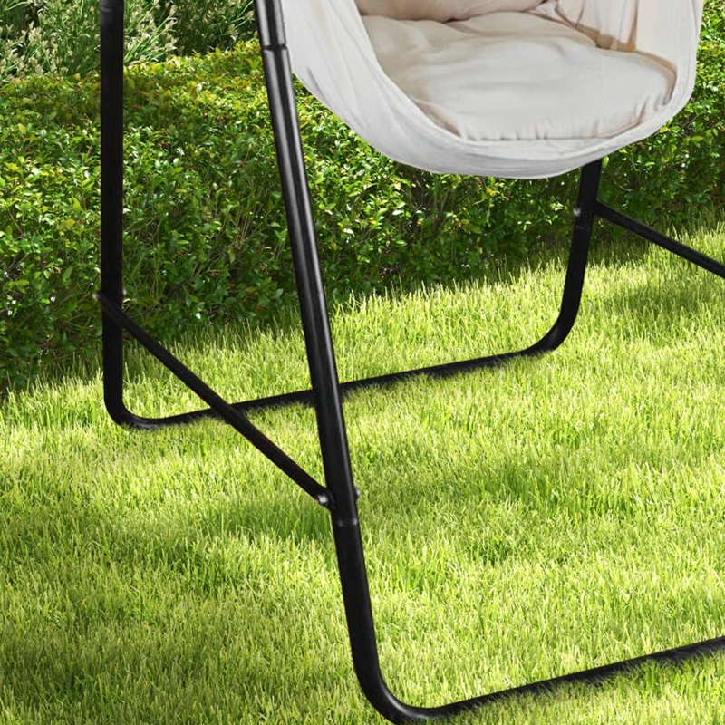 Outsunny Silla hamaca de jardín con soporte, silla colgante con cojín, apoyabrazos, ganchos, Blanco Crema
