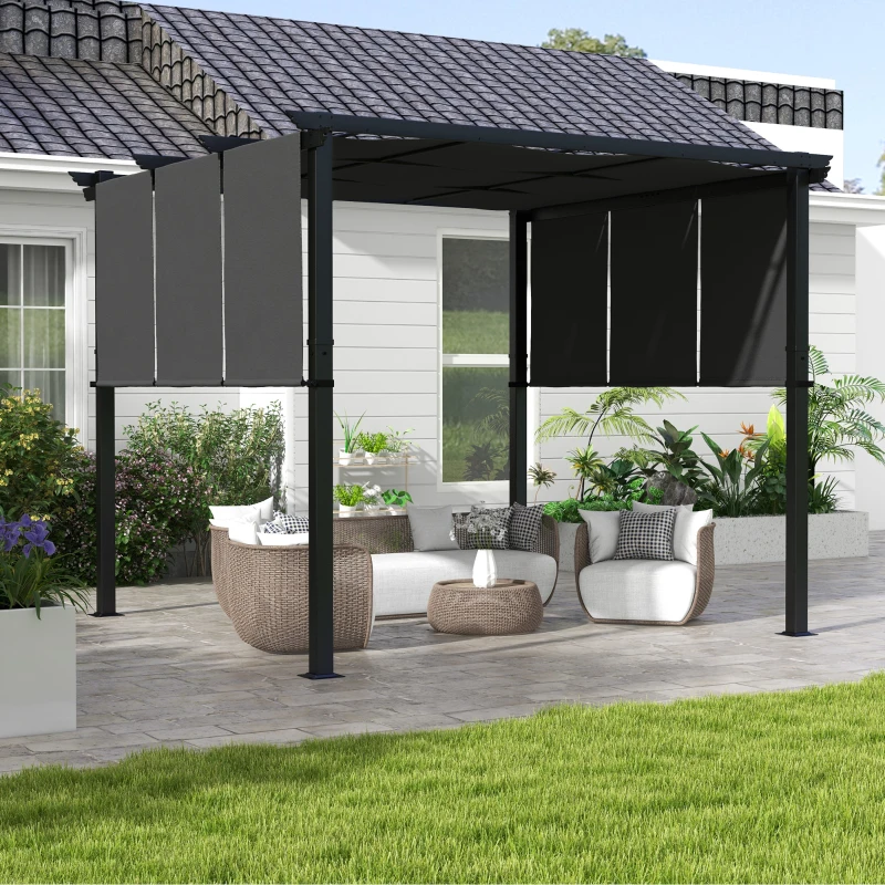 Outsunny Pergola con 3 Teli Scorrevoli 3L x 3l m, Struttura in Metallo Epoxi Anticorrosione, Tessuto in Poliestere, Grigio