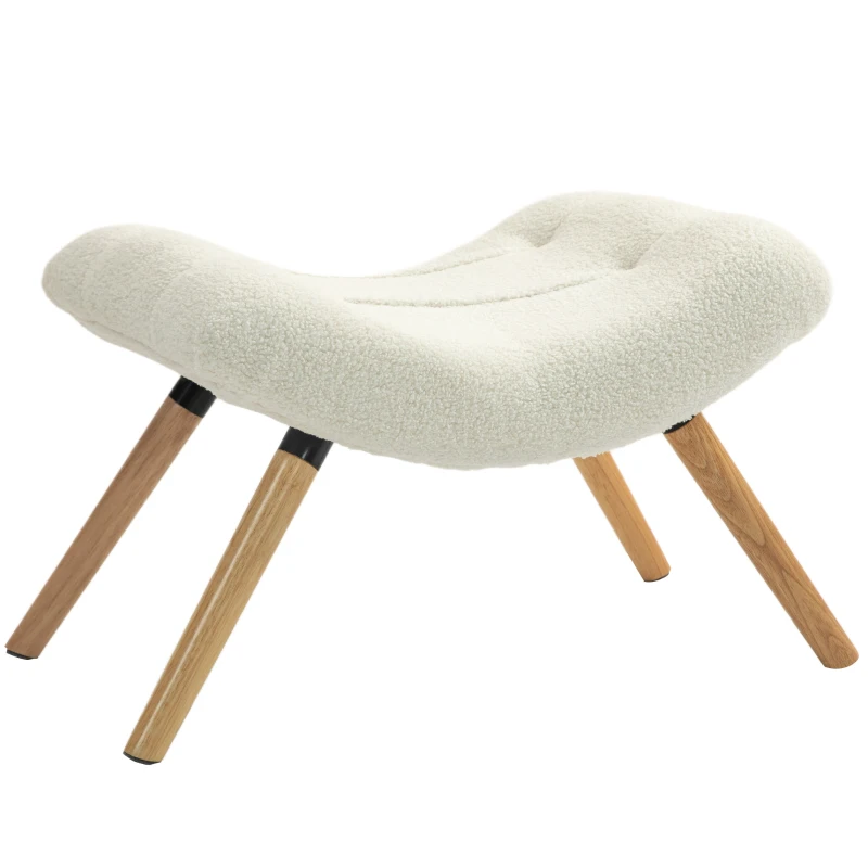 HOMCOM Poggiapiedi moderno in legno con rivestimento in pile e gambe in faggio, imbottito, per soggiorno, camera da letto, ingresso, bianco crema