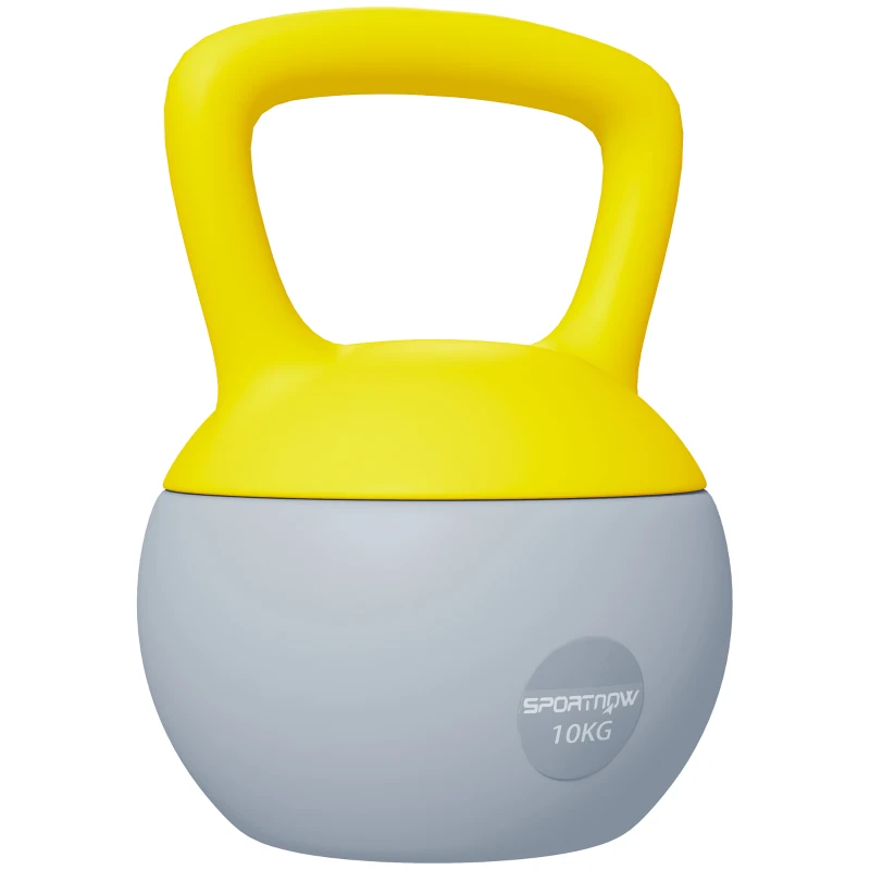 SPORTNOW Kettlebell 10kg Hantel mit rutschfester Griff für Fitness- und Krafttraining, Grau und Gelb