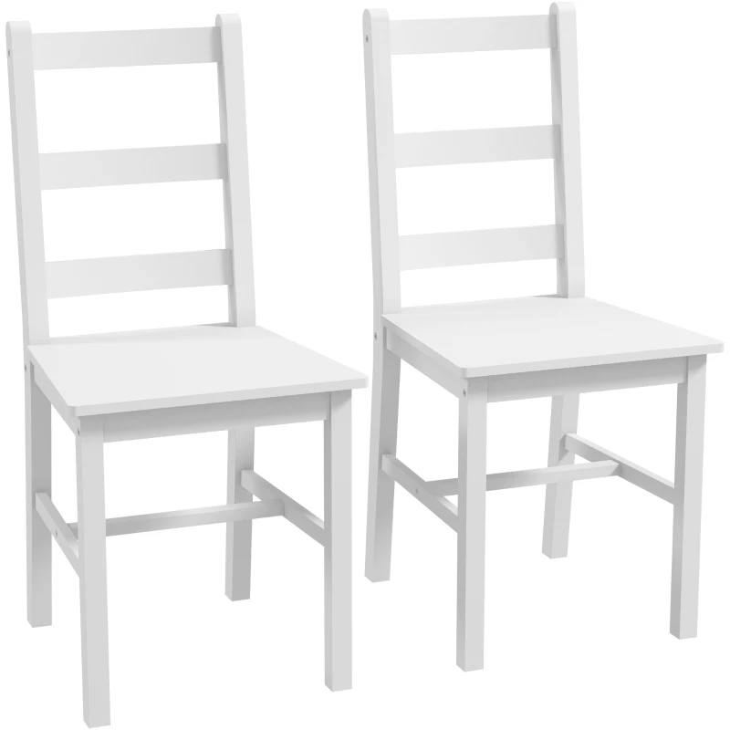 HOMCOM Set di 2 Sedie da Pranzo in Legno Massiccio di Pino Sedia da Cucina Schienale a Doghe Stile Casa di Campagna, Bianco