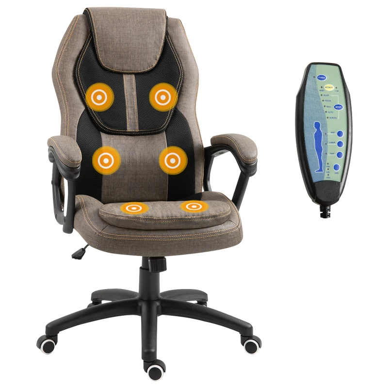 Vinsetto Silla de oficina con masaje silla oficina cómoda altura ajustable giratoria 360° poliéster PU Gris Marrón