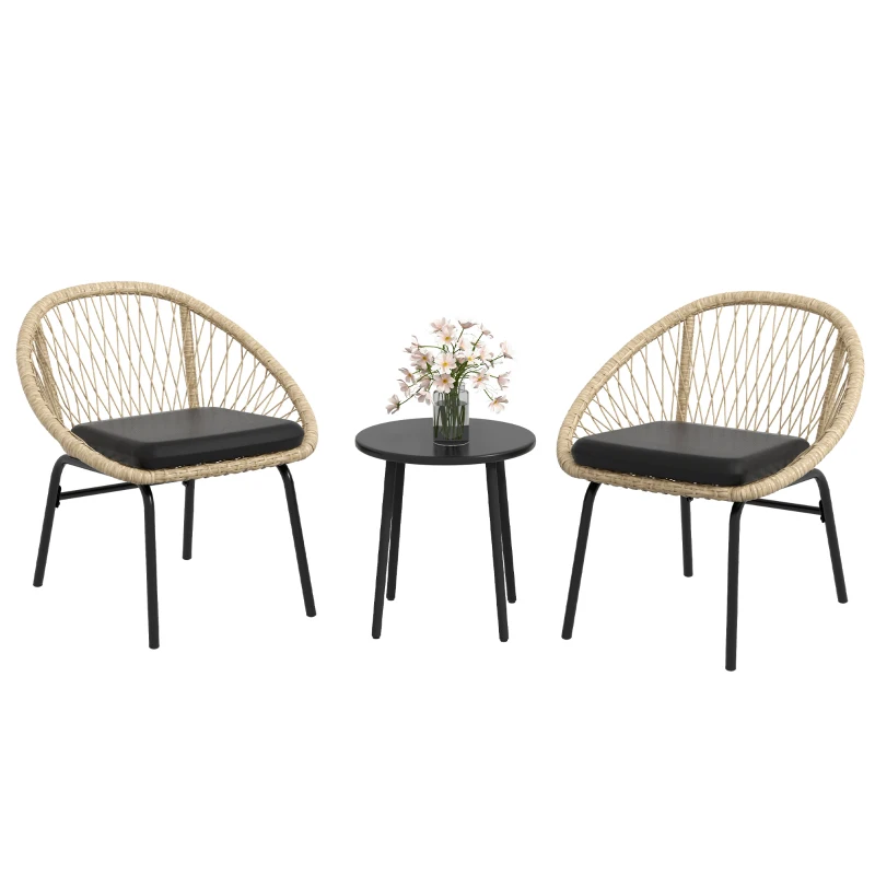 Outsunny Conjunto de Muebles de Jardín de Ratán Set de Terraza 2 Sillas y Mesa Amarillo