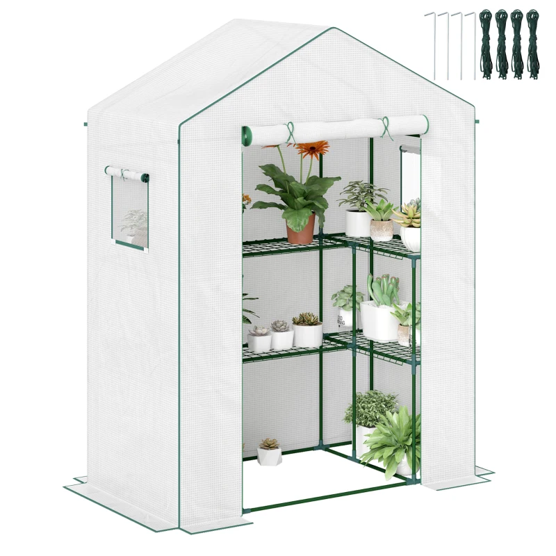 Outsunny Garten-Gewächshaus mit 1 Tür, 2 Fenstern und 2 U-Regalen für Gemüse Pflanzen Blumen PE-Abdeckung 140x73x190 cm