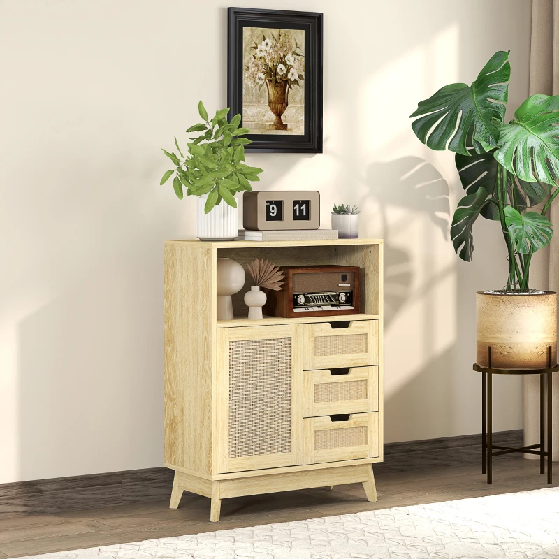 HOMCOM Buffet mobile da soggiorno con 3 cassetti armadio mensola regolabile per soggiorno cucina 60 x 30 x 81 cm legno naturale