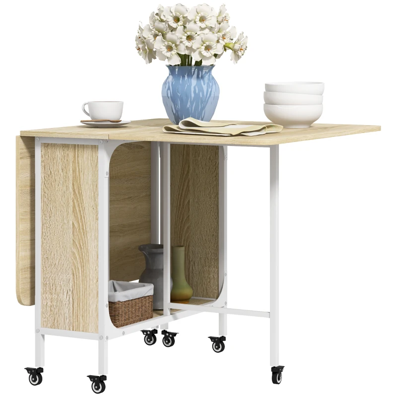 HOMCOM Table à Manger Pliante pour 6 Personnes max avec Étagère, en Bois et Métal, 130x80x74 cm, Blanc et Couleur Bois